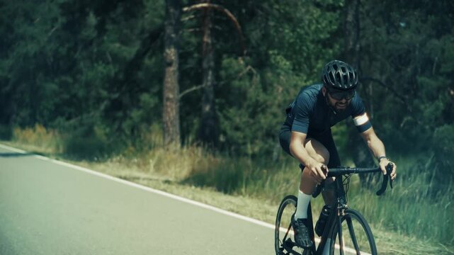 Athlete Training For Triathlon Competition. Intense Cardio Exercise On Bicycle. Endurance Sport Practice 