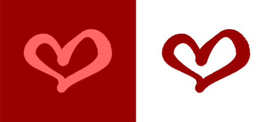 Pair of red hand drawn love heart shapes in playful urban graffiti doodle style. Creative street art elements for streetwear design and modern background. © dirtyfellas