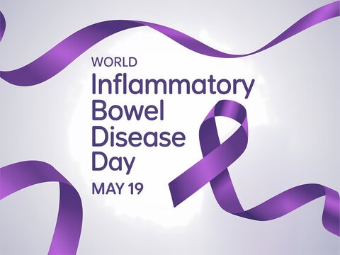 World inflammatory bowel disease day awareness banner with purple ribbon