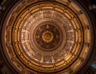Fototapeta premium Ornate, detailed grand interior dome with golden hues