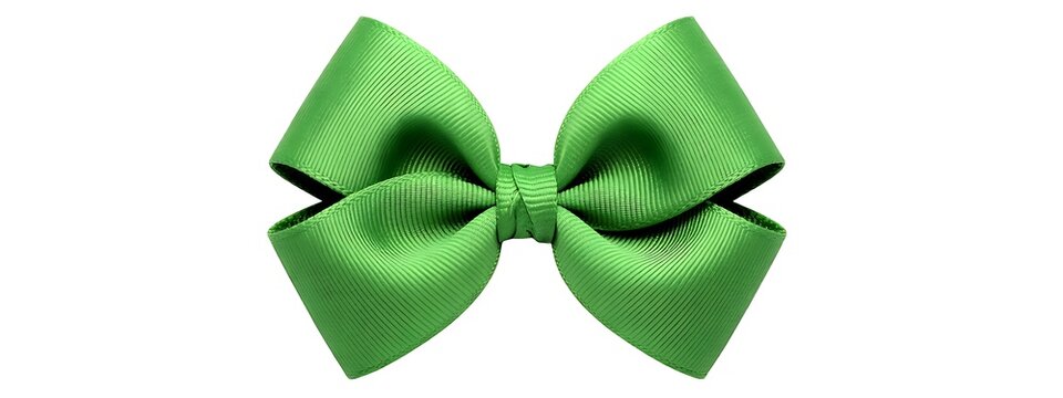 Vibrant green grosgrain ribbon hair bow isolated on white background