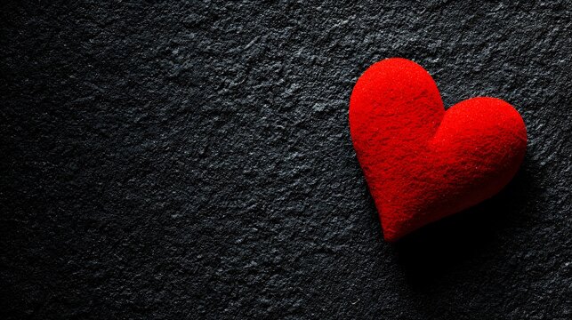 Red heart on black stone surface textured valentine s day symbol with dramatic lighting