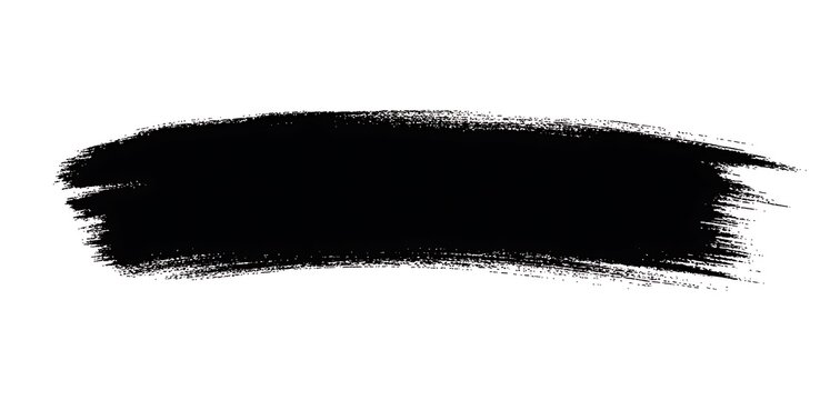 Black ink brush stroke on white background, textured paint smear, artistic charcoal swipe element