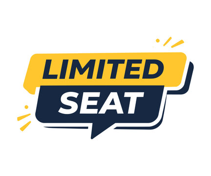Limited seat label yellow and navy blue speech bubble design