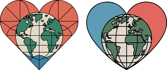 Globe and heart graphic with abstract geometric shapes © MdMezbahul