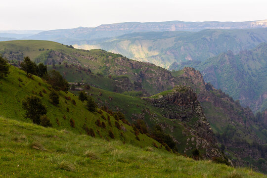Gorge in the Caucasus mountains, near the road to Dzhily-Su at summer