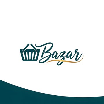 Shopping cart icon with bazar text on teal gradient background
