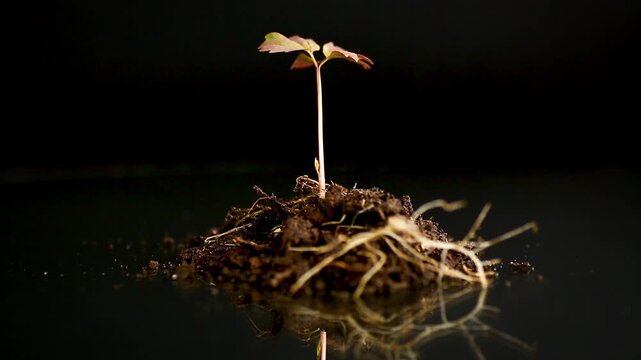 small tree peony plant growing in soil with visible roots