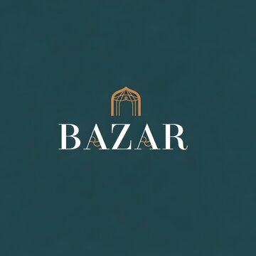 Bazaar sign with arched entrance logo on dark teal background