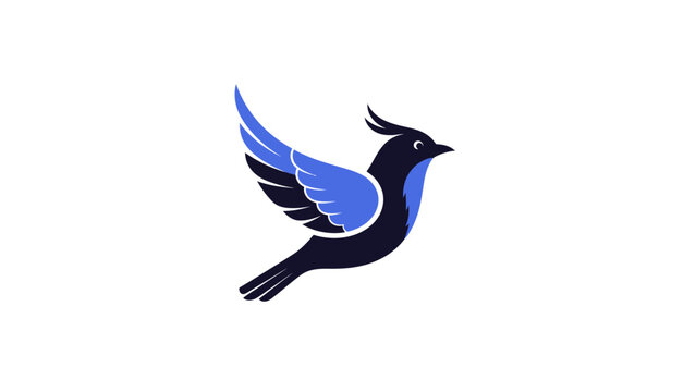 Stylized Blue Bird Logo Design, Flying Abstract Bird Icon