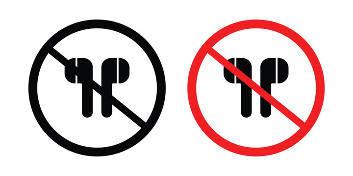 No earbuds allowed sign symbol illustrations. Icon design