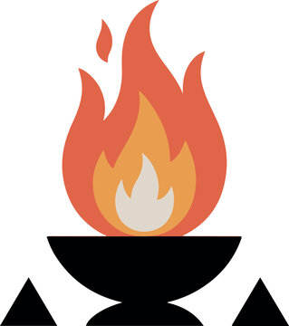Simple geometric vector fire altar with flames heat