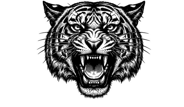 Roaring cat face vector bundle with vintage engraving style and fierce feline expression