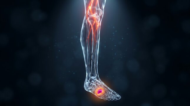 Peripheral Arterial Disease Lower Leg Foot Visualization &ndash; Diabetic Foot Ulcer and Vascular Blood Flow 3D Medical Crystal Anatomy Render
