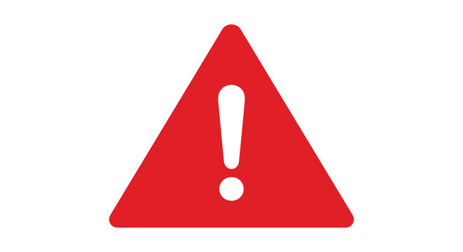 Red warning sign icon with exclamation mark flat vector illustration
