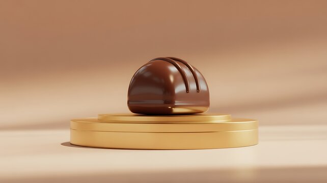 Gourmet chocolate truffle on golden pedestal with baked goods chocolate confectionery delicious pedestal minimalist lighting background richness indulgence celebration handmade refreshment