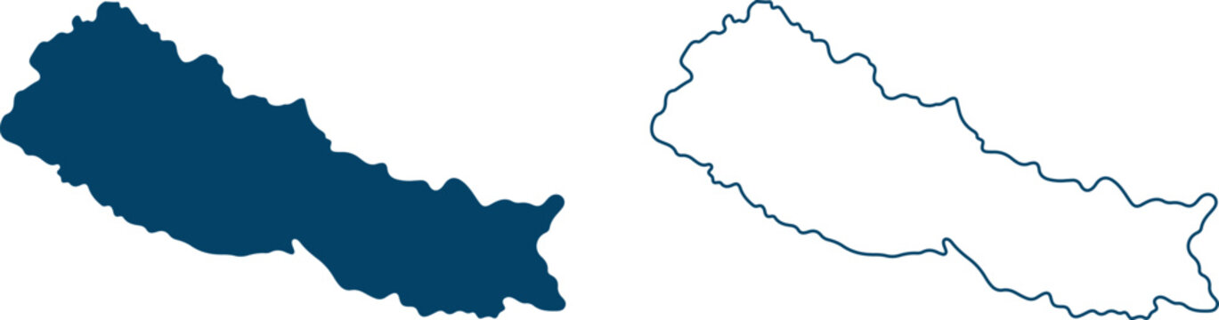 Map of Nepal in dark blue and outline on white background