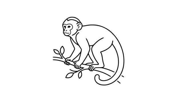 Capuchin monkey line art vector illustration isolated on white background