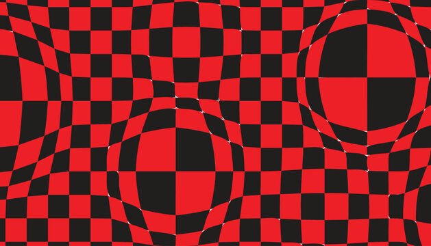 Red and black checkered pattern with wavy distortion