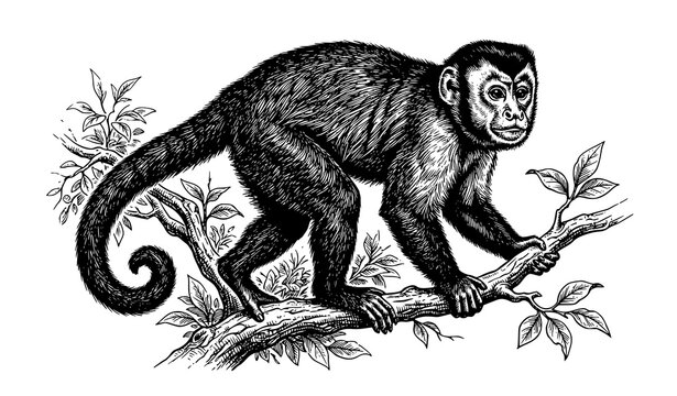 Hand drawn capuchin monkey vector illustration isolated on white background