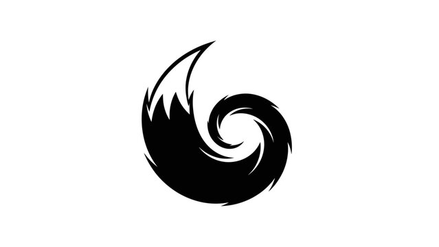 Abstract black fox tail swirl logo on white background, graphic design
