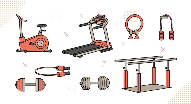 Gym Equipment Illustration: Engaging Workout Tools and Fitness Elements Design