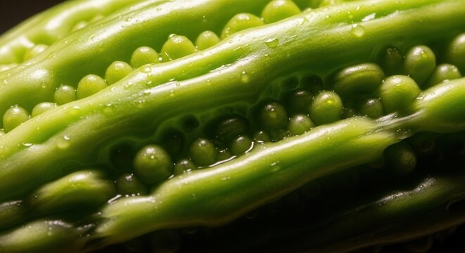 Macro View of Water Droplets on Bitter Melon Seeds