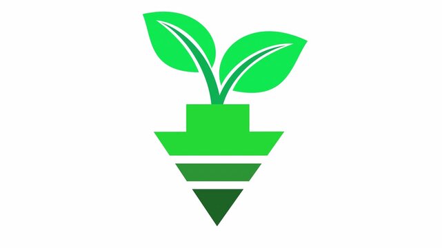Sustainable planting concept with downward arrow and growing green leaves in a cartoon animation. Eco-friendly grounding and environmental investment icon for sustainable agriculture element concept.