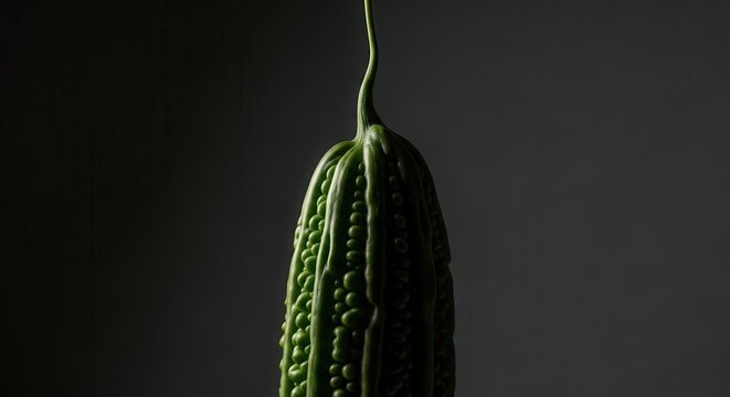 Mysterious Bitter Gourd Isolated With Dramatic Lighting And Dark Background