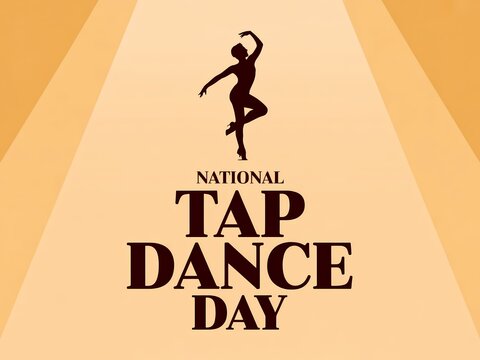 National tap dance day poster with silhouette of a tap dancer on a light orange background