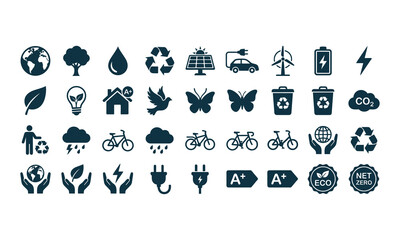 Fototapeta premium Collection of various flat design eco friendly environmental conservation symbols