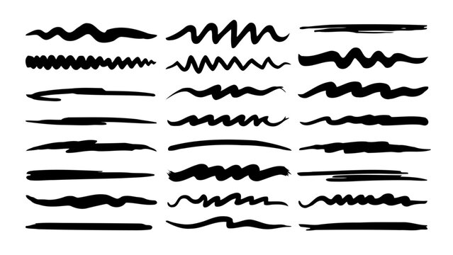Collection of hand-drawn brush stroke underlines and wavy lines