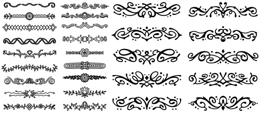 Ornate Swirl Floral Filigree Divider Border Vector Set
