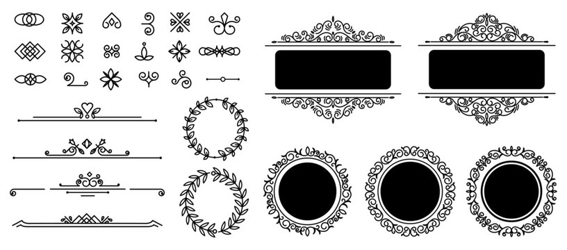 Ornate Wreath Circle Frame Symbol Vector Set