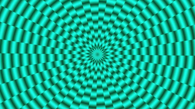 Blue turquoise metallic checkered circular illusion rotating animated background