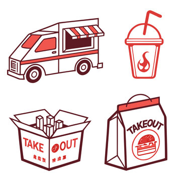 Takeout food with truck drink box bag food truck