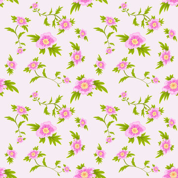Floral seamless pattern in vector illustration with pink and green tone color, abstract solid modern textile design