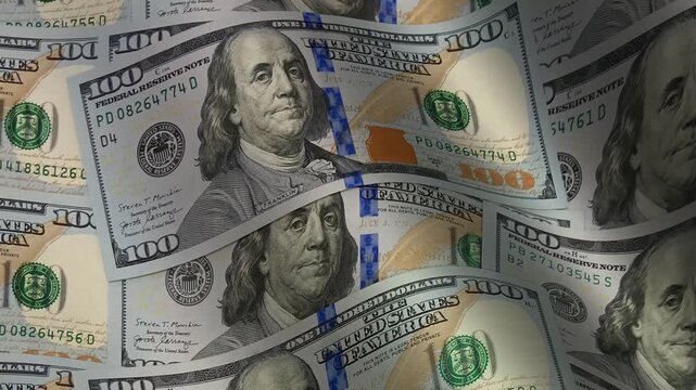 Sophisticated visual journey through rhythmic waves of hundred dollar bills where detailed currency surfaces emphasize a premium atmosphere of continuous financial growth