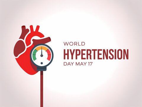 World hypertension day illustration with human heart and blood pressure gauge