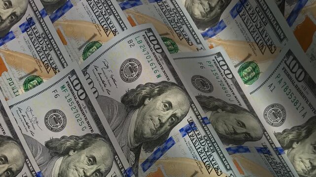 Polished cinematic transition across rising waves of hundred dollar bills focusing on macro details to create a powerful narrative of stable wealth and fiscal momentum