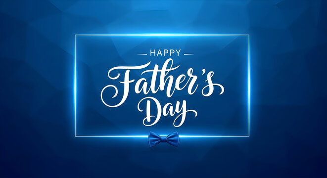 Happy father's day greeting card with blue neon lights and bow tie