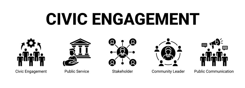 Civic Engagement web banner icon concept, with Civic Engagement, Public Service, Stakeholder, Community Leader.