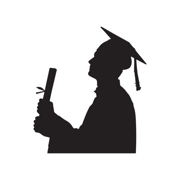 Male Graduate Silhouette Holding Diploma Wearing Cap for Success