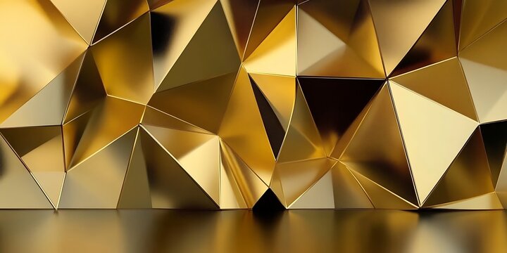 Abstract golden geometric background with sharp facets and reflections.
