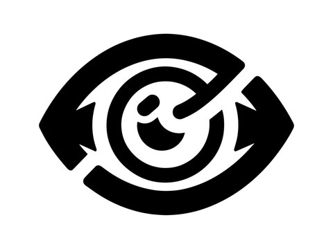 Abstract black and white eye icon with circular arrows perception abstract circular