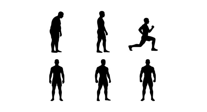 Human Body Posture Set, Silhouette Figures, Health & Fitness Poses, Exercise & Movement Icons