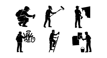 Graffiti Artist Silhouettes, Urban Art Creators, Spray Paint, Roller Painting, Wall Art Design © MdJahid