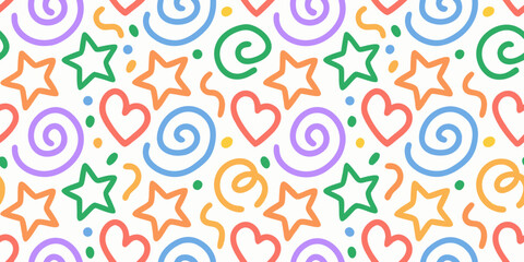 Fototapeta premium colorful doodle pattern seamless background with hearts stars and swirls