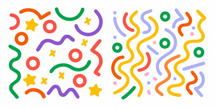 abstract colorful shapes and lines pattern on white background