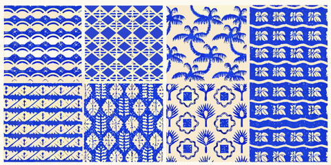 blue and white tropical patterns collection four panel design © Smritykona
